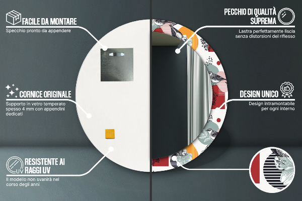 Abstrakcia s vtákmi Okrúhle dekoračné zrkadlo
