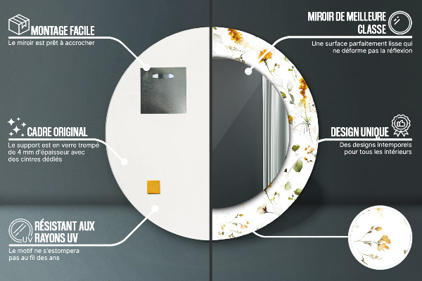 Kvety Okrúhle dekoračné zrkadlo na stenu