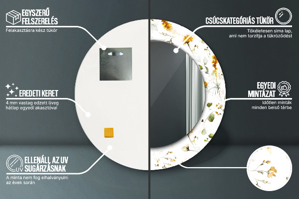 Kvety Okrúhle dekoračné zrkadlo na stenu
