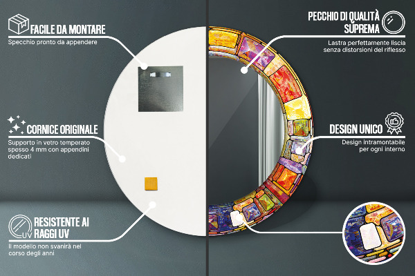 Farebné okno z farebného skla Okrúhle zrkadlo s motívom