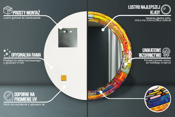 Farebné okno z farebného skla Okrúhle zrkadlo s motívom