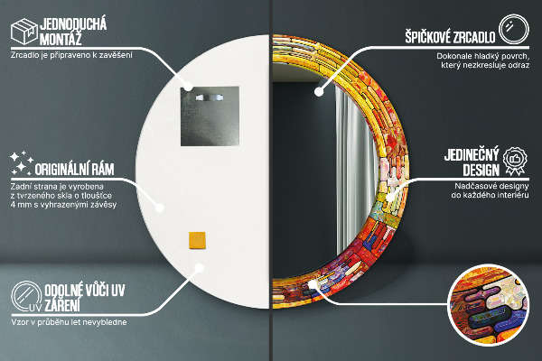 Farebné okno z farebného skla Okrúhle zrkadlo s motívom
