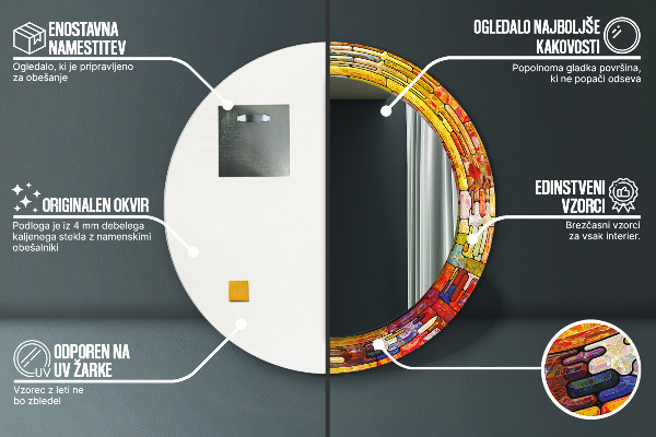 Farebné okno z farebného skla Okrúhle zrkadlo s motívom