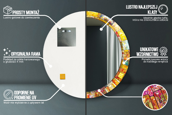 Farebné okno z farebného skla Okrúhle zrkadlo s motívom