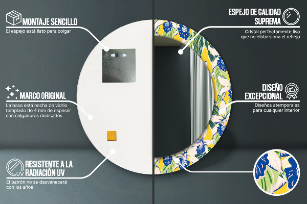 Modré a žlté orchidey Okrúhle zrkadlo s motívom