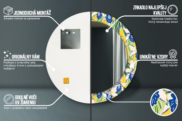 Modré a žlté orchidey Okrúhle zrkadlo s motívom