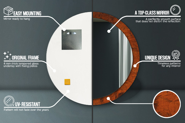 Prírodné drevo Okrúhle zrkadlo s motívom