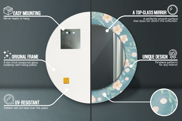 Kvetinový vzor Okrúhle zrkadlo s motívom