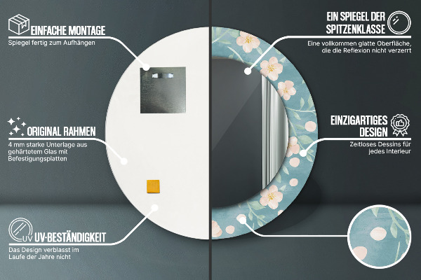 Kvetinový vzor Okrúhle zrkadlo s motívom