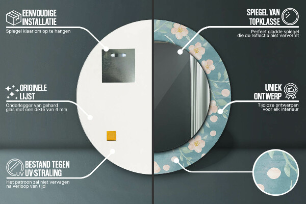 Kvetinový vzor Okrúhle zrkadlo s motívom