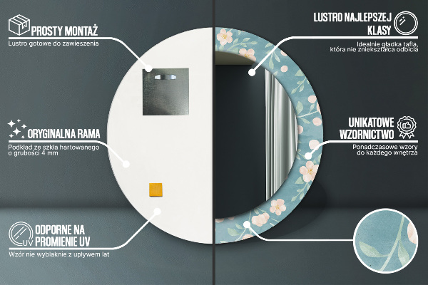 Kvetinový vzor Okrúhle zrkadlo s motívom