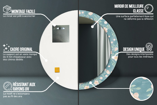 Kvetinový vzor Okrúhle zrkadlo s motívom