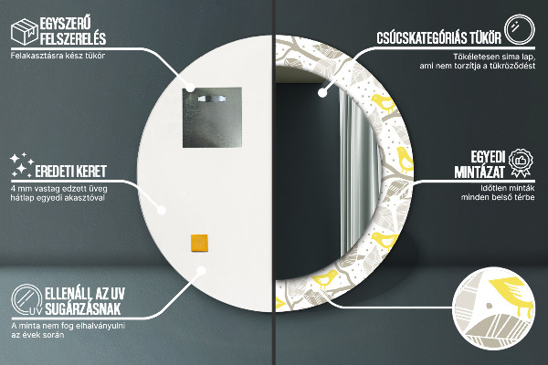 Žlté vtáky na vetvách Okrúhle zrkadlo s motívom