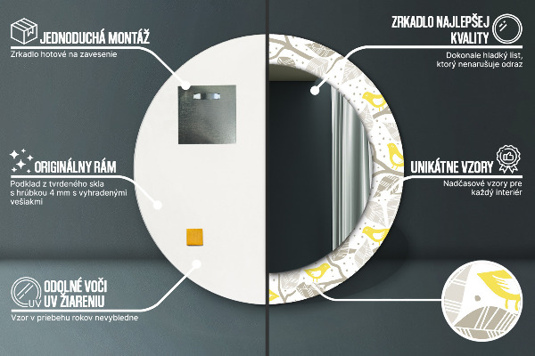 Žlté vtáky na vetvách Okrúhle zrkadlo s motívom