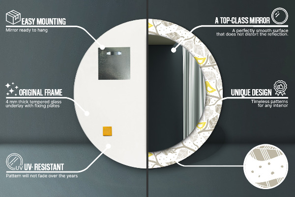 Žlté vtáky na vetvách Okrúhle zrkadlo s motívom