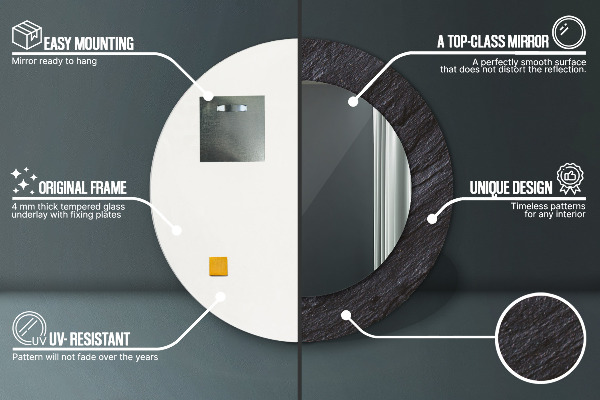 Čierny kameň Okrúhle zrkadlo s motívom