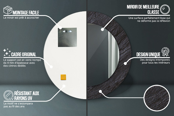 Čierny kameň Okrúhle zrkadlo s motívom