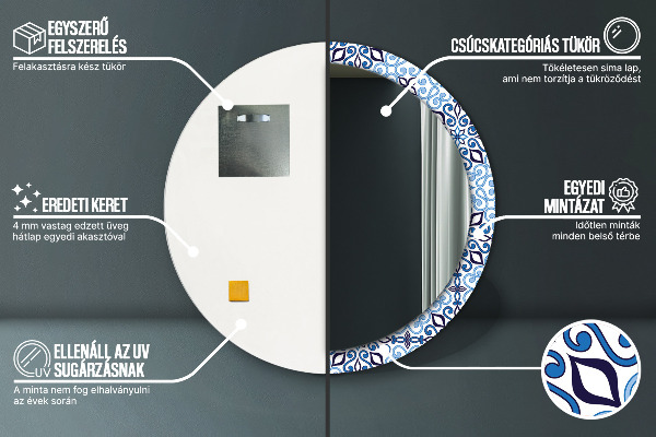 Modrý arabský vzor Okrúhle dekoračné zrkadlo