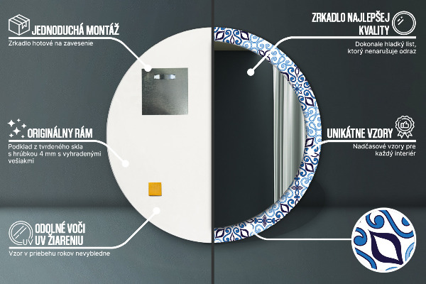 Modrý arabský vzor Okrúhle dekoračné zrkadlo