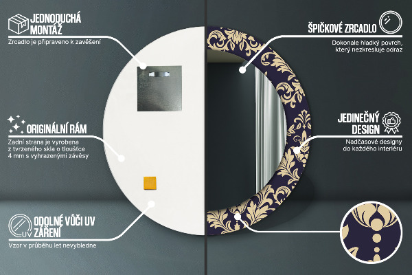 Kvetinový vzor Okrúhle dekoračné zrkadlo