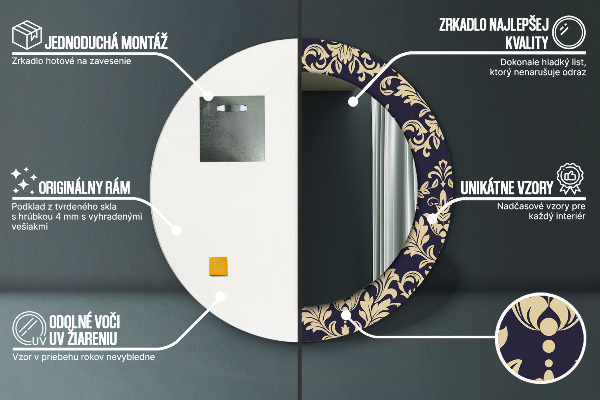 Kvetinový vzor Okrúhle dekoračné zrkadlo