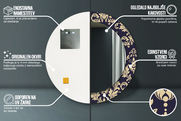 Kvetinový vzor Okrúhle dekoračné zrkadlo