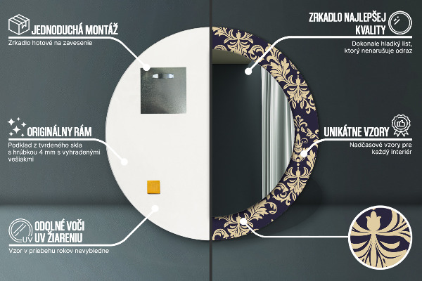 Kvetinový vzor Okrúhle dekoračné zrkadlo