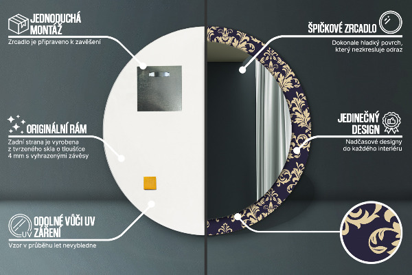 Kvetinový vzor Okrúhle dekoračné zrkadlo