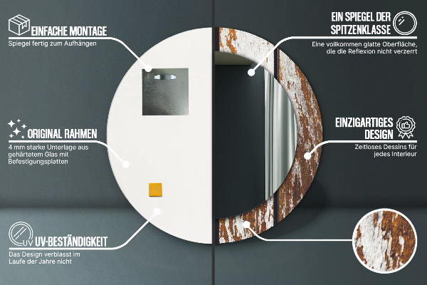 Vintage tmavé drevo Okrúhle dekoračné zrkadlo