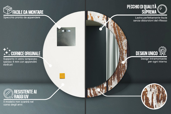 Vintage tmavé drevo Okrúhle dekoračné zrkadlo