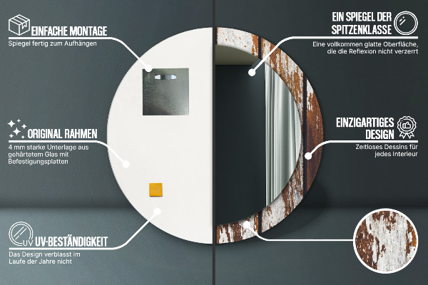 Vintage tmavé drevo Okrúhle dekoračné zrkadlo