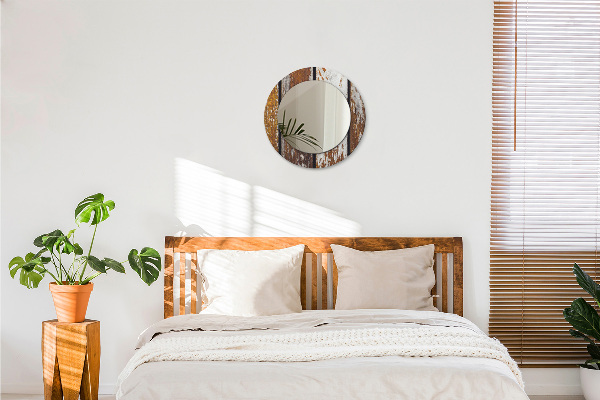 Vintage tmavé drevo Okrúhle dekoračné zrkadlo