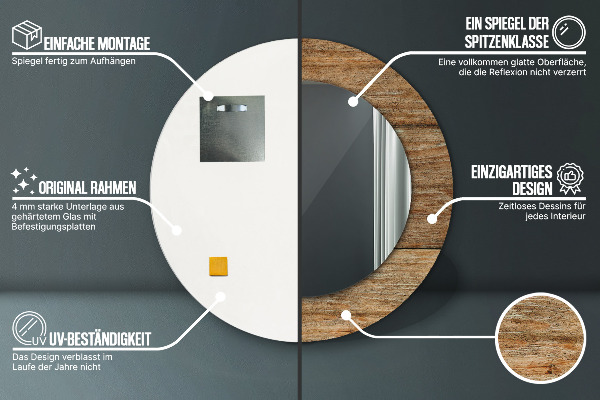 Staré drevo Okrúhle zrkadlo s motívom