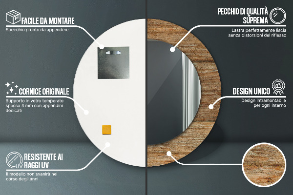 Staré drevo Okrúhle zrkadlo s motívom