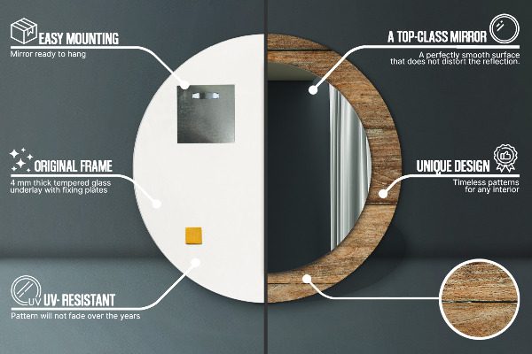 Staré drevo Okrúhle zrkadlo s motívom