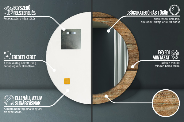 Staré drevo Okrúhle zrkadlo s motívom