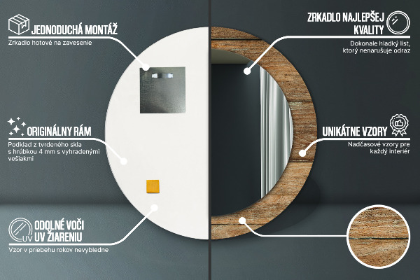 Staré drevo Okrúhle zrkadlo s motívom