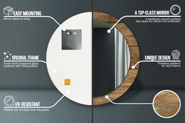 Staré drevo Okrúhle zrkadlo s motívom