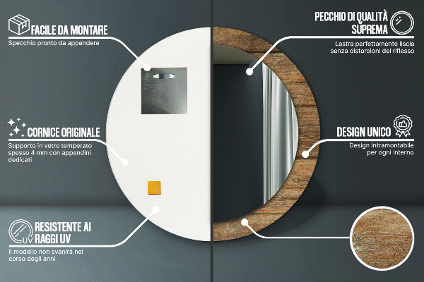 Staré drevo Okrúhle zrkadlo s motívom