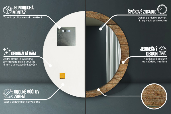 Staré drevo Okrúhle zrkadlo s motívom