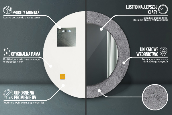 Betónová textúra Okrúhle zrkadlo s motívom