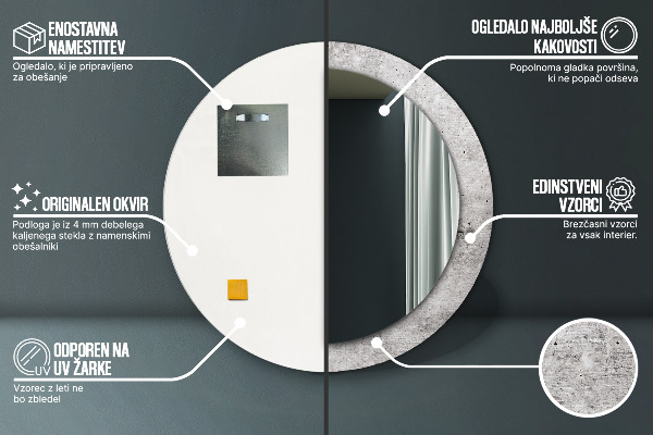 Betón Okrúhle zrkadlo s potlačeným rámom