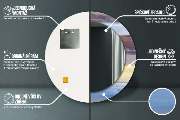 Abstraktný obrázok Okrúhle dekoračné zrkadlo na stenu