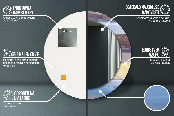 Abstraktný obrázok Okrúhle dekoračné zrkadlo na stenu