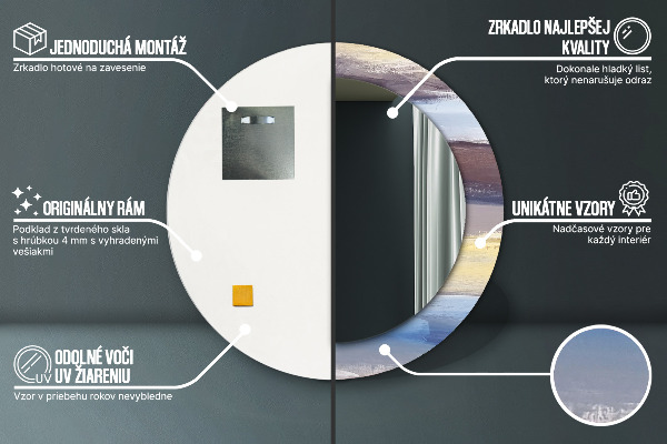 Abstraktný obrázok Okrúhle dekoračné zrkadlo na stenu