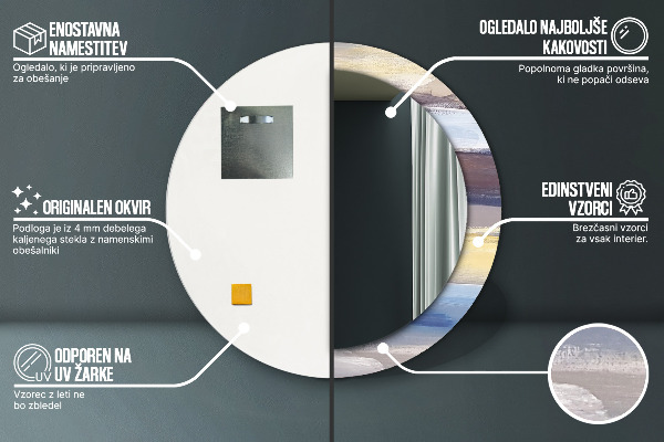 Abstraktný obrázok Okrúhle dekoračné zrkadlo na stenu