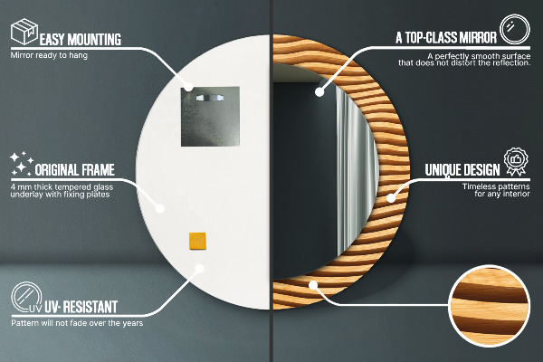 Drevená vlna Okrúhle dekoračné zrkadlo