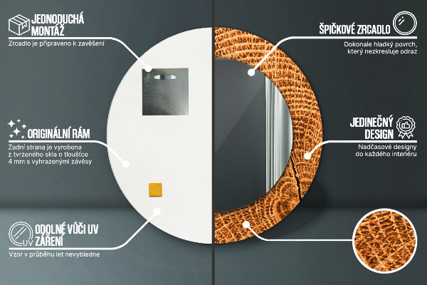 dubové drevo Okrúhle dekoračné zrkadlo