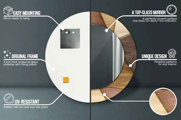 Geometrické 3D drevo Okrúhle dekoračné zrkadlo