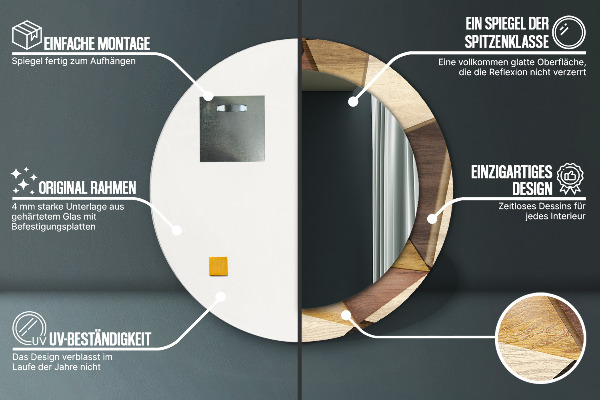 Geometrické 3D drevo Okrúhle dekoračné zrkadlo